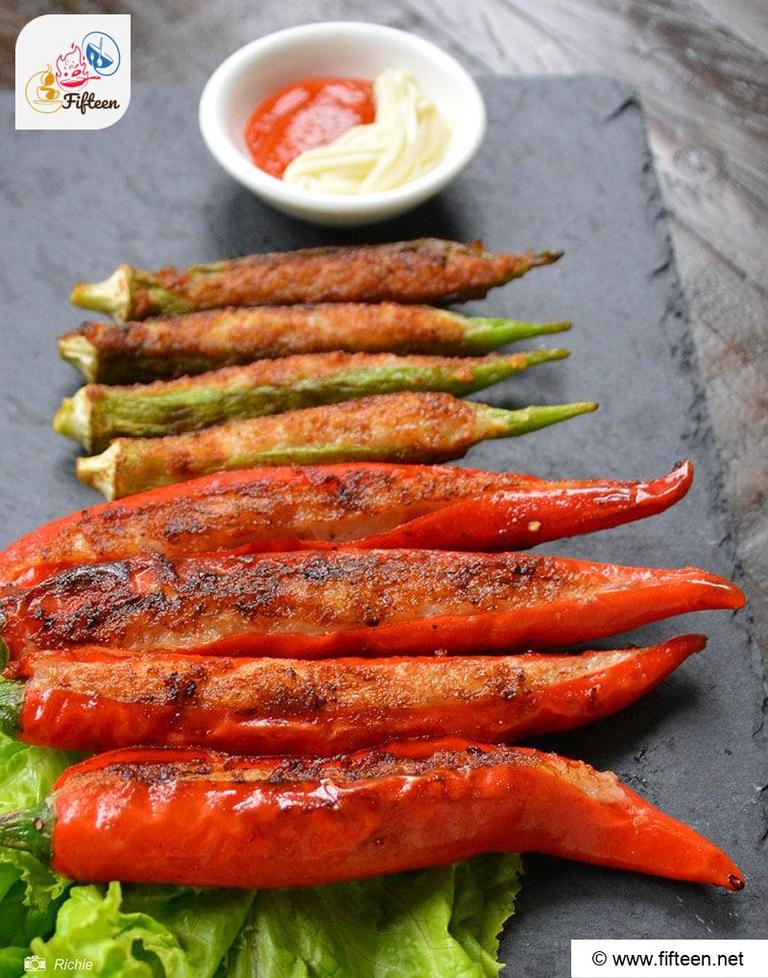Okra And Peppers Stuffed With Fish Cakes