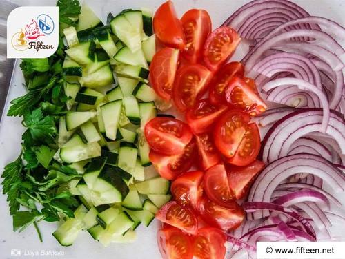 Horiatiki Step 1 Prepare the Vegetables